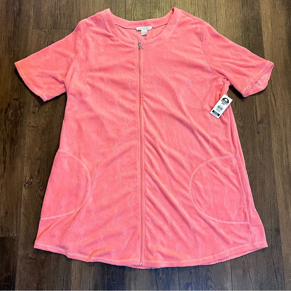 Paradise Bay Women’s Swim Cover Up Coral Pink Zip Up Pockets 2X